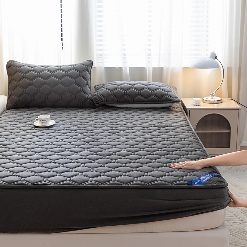 WASART Fluffy Coral Fleece Quilted Mattress Protector Cover Warm Cozy Milk Velvet Elastic Fitted Sheet 150X200 Winter Bed Linens