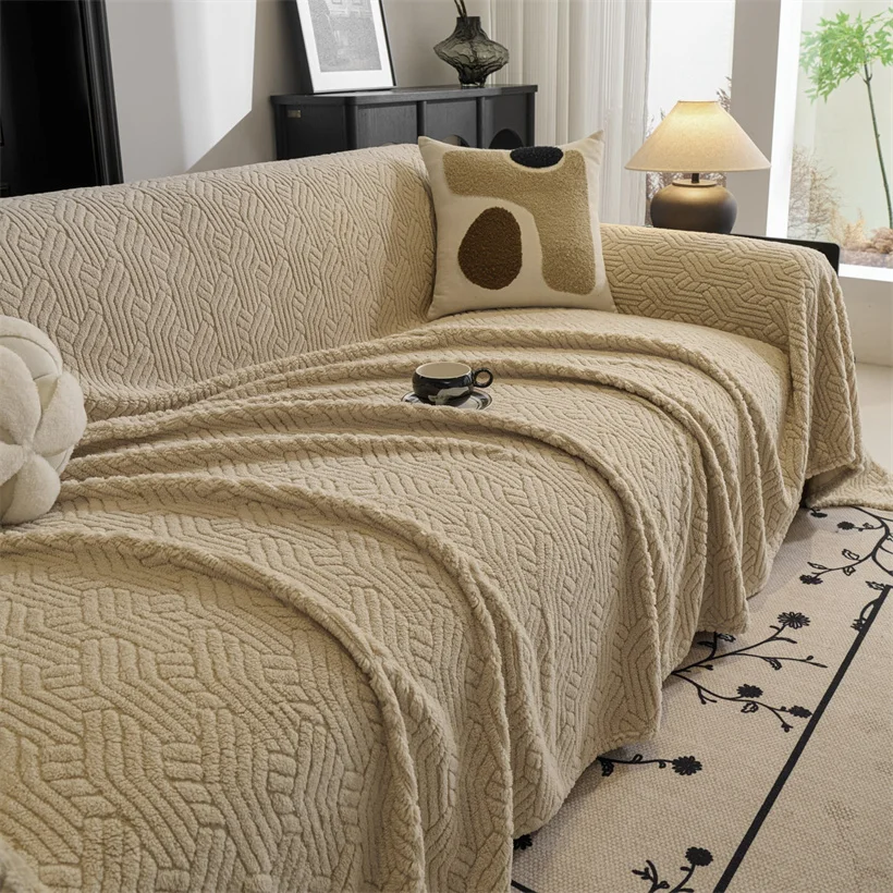 Wave Striped Sofa Cover Thicken Plush Velvet Sofa Towel Covers Ultra Soft Non-slip Couch Slipcovers Sofa Mat for Living Room