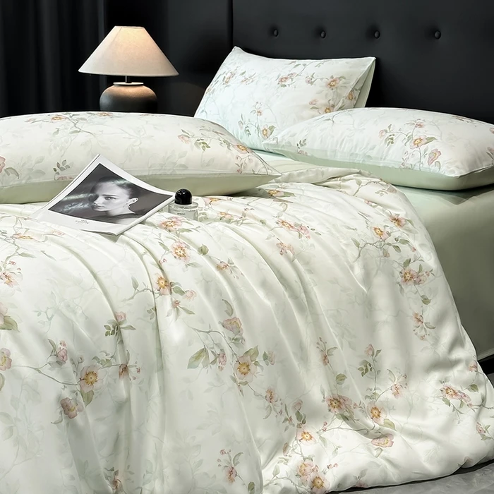 Luxury Organic Bamboo Silky Bed linens Bedding Set Vintage Flat Bed Sheet Double Queen King Duvet Cover Pillowcases Rural Style