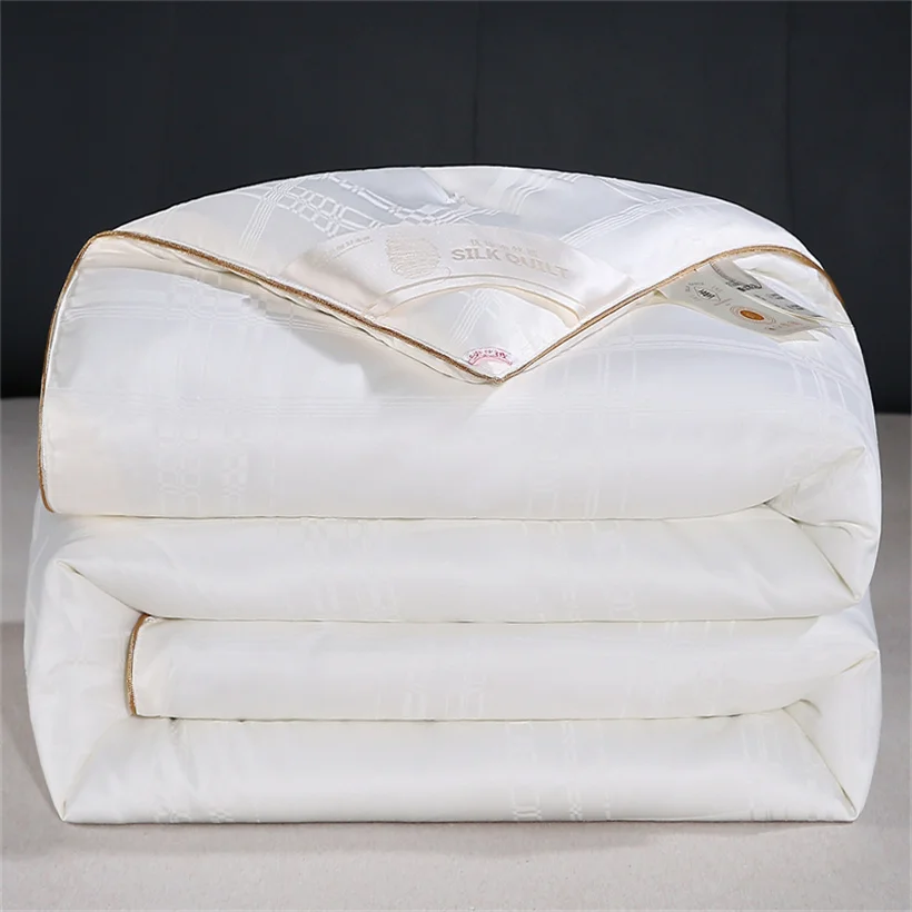 High End 100% Natural Mulberry Silk Quilt Autumn Winter Warm Queen King Size Blanket with 100% Cotton Shell Soft Silk Comforter