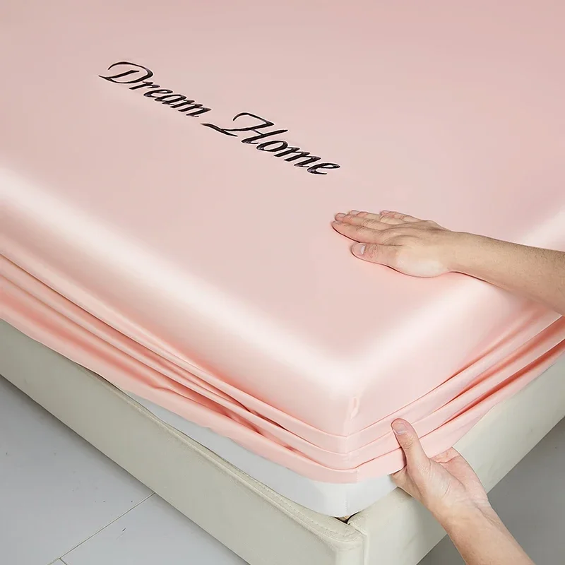 WASART Smooth satin rayon fitted sheet mattress cover summer bedspreads solid silky embroidery couple luxury double bed bedsheet