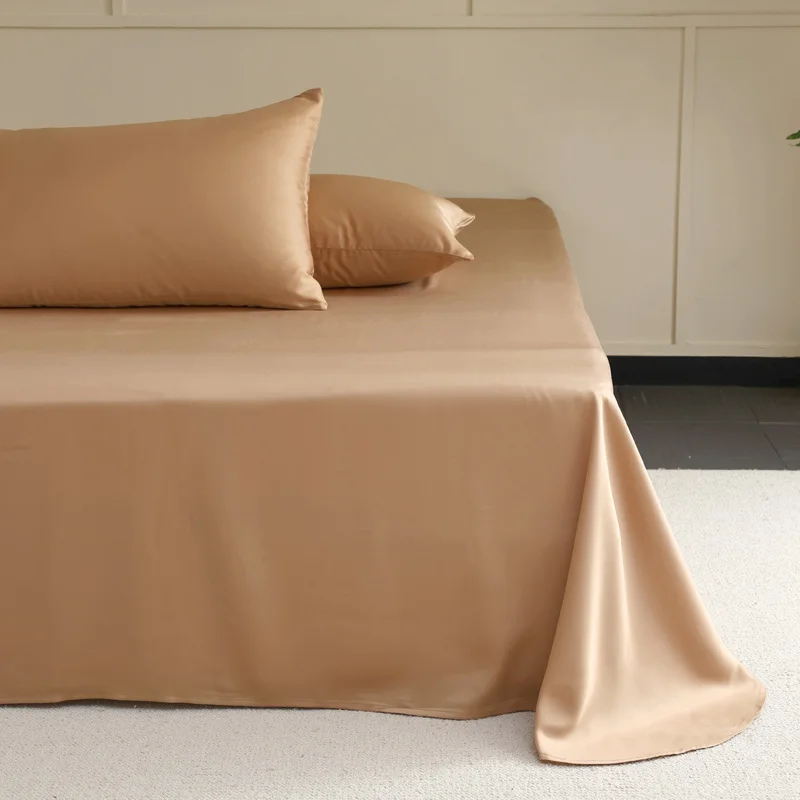 1PC Natural Mulberry Silk Flat Sheet Solid Color Bed Sheet High End Soft Smooth Bed Linen Single Double Queen King Size Bedding