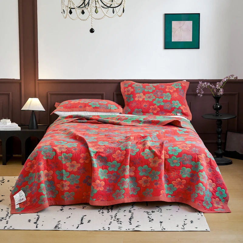 WASART Pure cotton twel muslin quilt sofa blanket bohemian floral print luxury double bed summer bedspread thin duvet king size