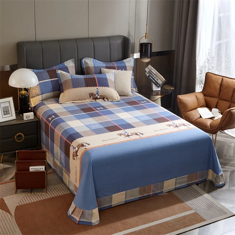 Egyptian Cotton Brushed Flat Bed Sheet Luxury Bed Cover Euro Style Thicken Soft Bed Linens Double Queen King Size(No Pillowcase)