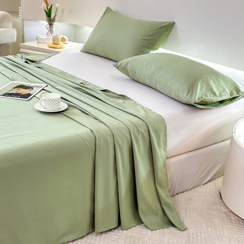 WASART Solid color polyester flat bed sheet set 230x250 summer couple room 2 seater bed linen luxury single double bed king size