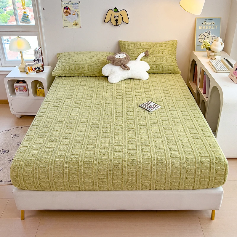 Jacquard Fleece Velvet Fitted Sheet Plush Soft Bed Cover Mattress Cover with Elastic Band Autumn Winter Warm Bed Sheet 120/160cm