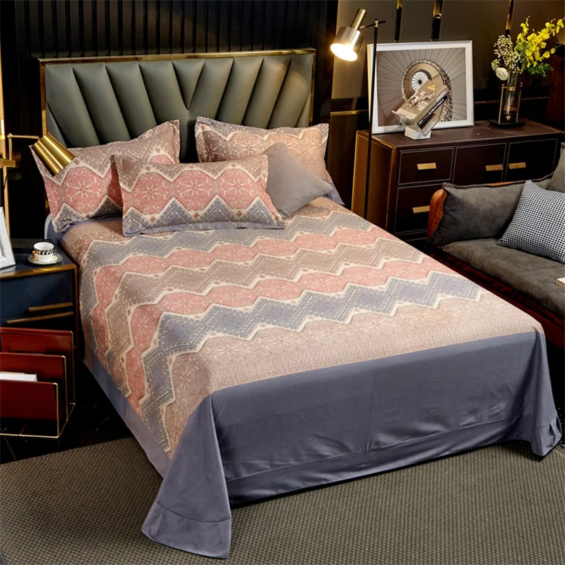 Egyptian Cotton Brushed Flat Bed Sheet Luxury Bed Cover Euro Style Thicken Soft Bed Linens Double Queen King Size(No Pillowcase)