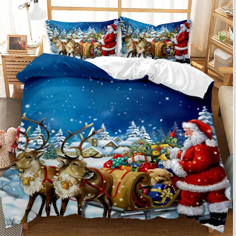 WASART Christmas quilt cover with pillowcase 3pcs 220x240 luxury bedding set duvet cover twin full queen king size bedroom decor