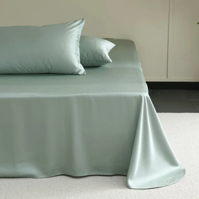 1PC Natural Mulberry Silk Flat Sheet Solid Color Bed Sheet High End Soft Smooth Bed Linen Single Double Queen King Size Bedding