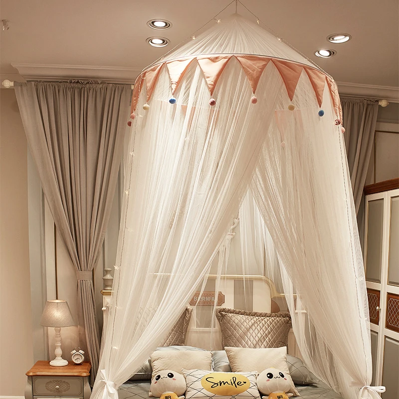 Battilo Bed Canopy Bed Curtain Mosquito Net Anti-mosquito Round Dome Hanging Indoor Castle Play Tent Kid Room Canopy for Big Bed