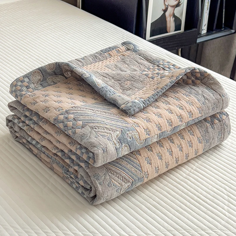 Luxury 100% Cotton Throw Blanket for Single Queen King Bed All Season Pure Cotton Blankets Cozy Soft Breathable Thermal Blankets