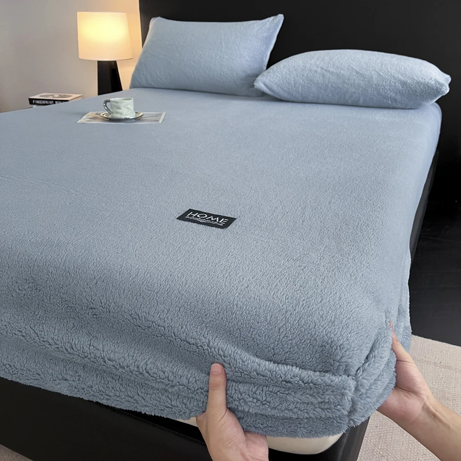 WASART Winter Warm Coral Fleece Fitted Sheet Elastic Mattress Protector Cover Fluffy Plush Couple Bed Linens 150x200 King Size