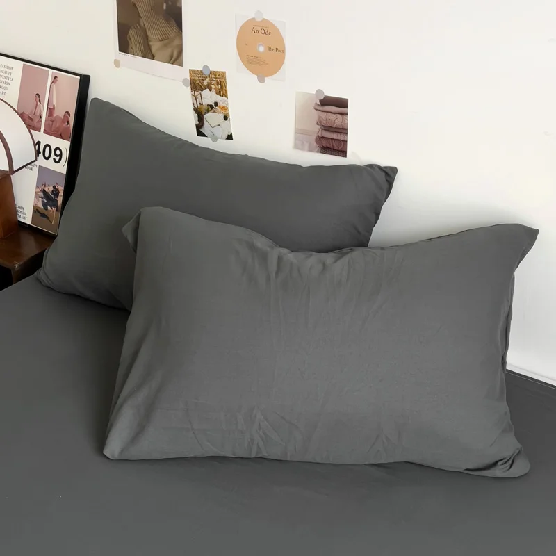 WASART Solid Color Washed Cotton 4-Piece Bedding Set Soft Durable Four Season Bed Sheets & Pillowcases for King Queen Full Size