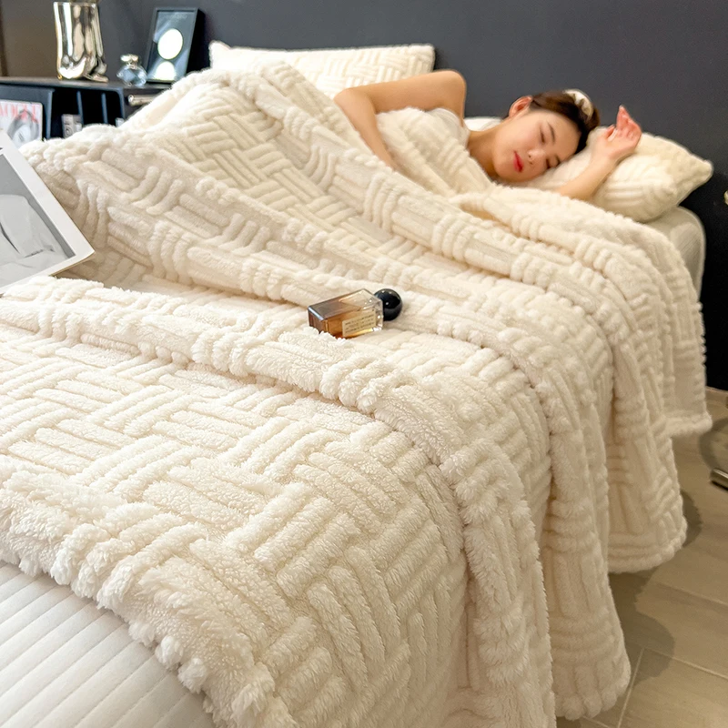 Thick Milk Velvet Warm Blanket for Winter Queen King Size Fleece Sherpa Comforter Cozy Soft Plush Blanket for Bed Sofa Throws