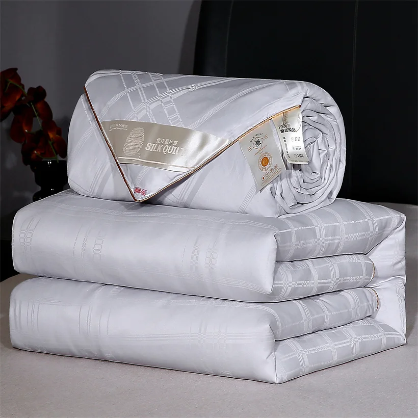 High End 100% Natural Mulberry Silk Quilt Autumn Winter Warm Queen King Size Blanket with 100% Cotton Shell Soft Silk Comforter