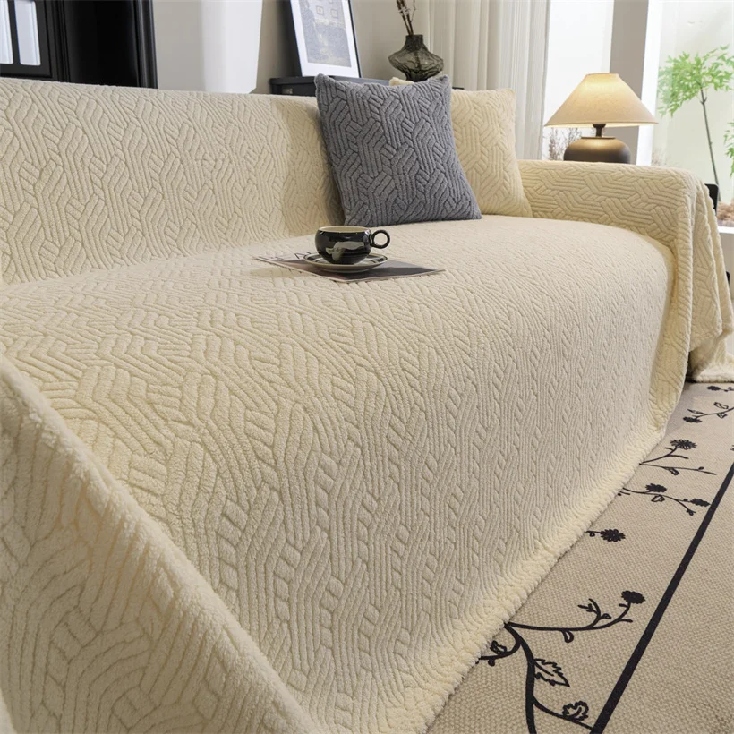 Wave Striped Sofa Cover Thicken Plush Velvet Sofa Towel Covers Ultra Soft Non-slip Couch Slipcovers Sofa Mat for Living Room