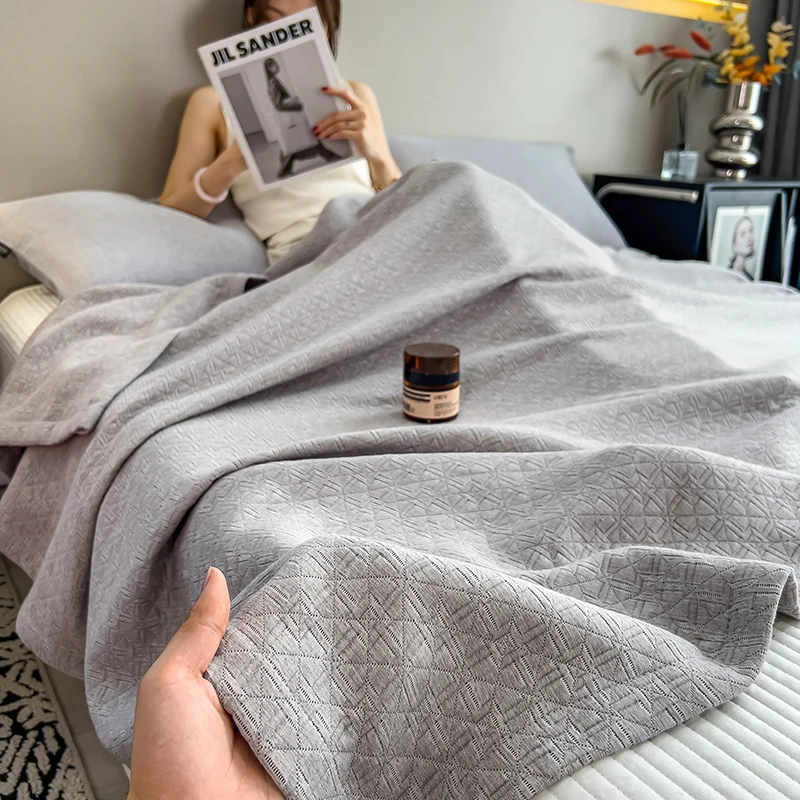 Luxury 100% Cotton Throw Blanket for Single Queen King Bed All Season Pure Cotton Blankets Cozy Soft Breathable Thermal Blankets