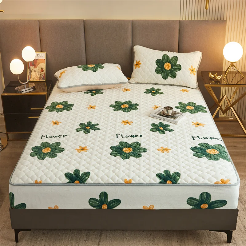 WASART Winter warm coral fleece mattress protector cover king size 2 people double bed elastic fitted sheet style protection pad