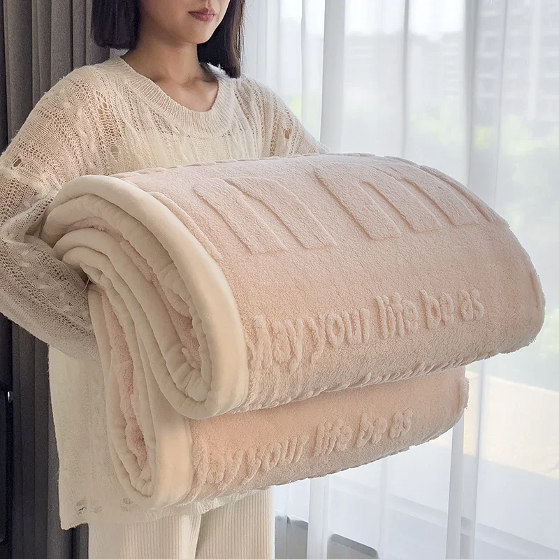 WASART Soft fluffy coral fleece blanket for bed min jacquard autumn winter warm sofa throw blanket thermal bed sheet extra large
