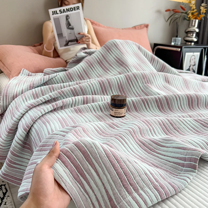Luxury 100% Cotton Throw Blanket for Single Queen King Bed All Season Pure Cotton Blankets Cozy Soft Breathable Thermal Blankets