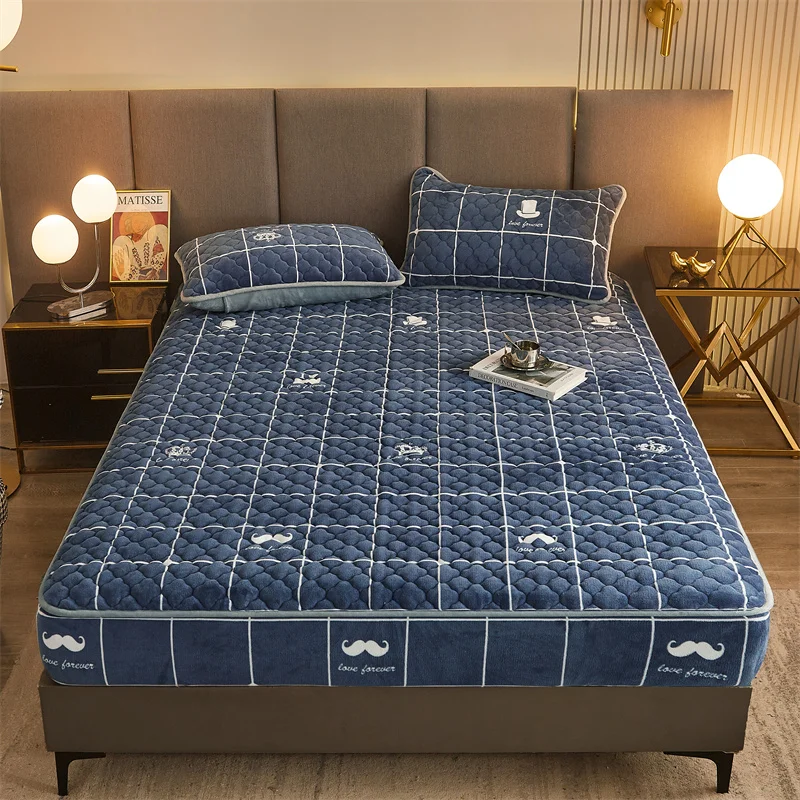 WASART Winter warm coral fleece mattress protector cover king size 2 people double bed elastic fitted sheet style protection pad