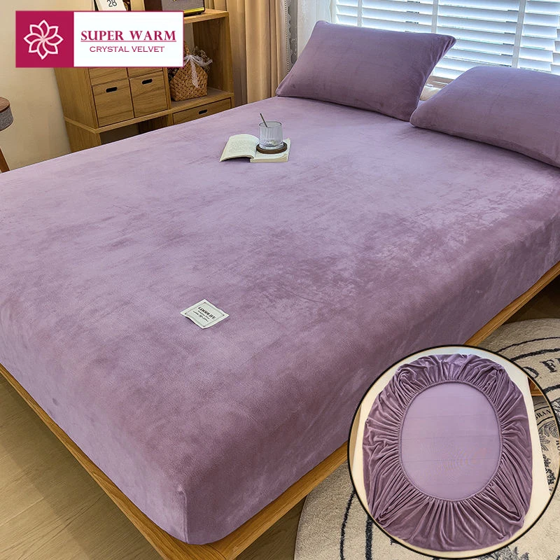 WASART Warm winter velvet fleece fitted sheet elastic mattress cover couple 2 seater bed linens luxury double bed sheet 150x190