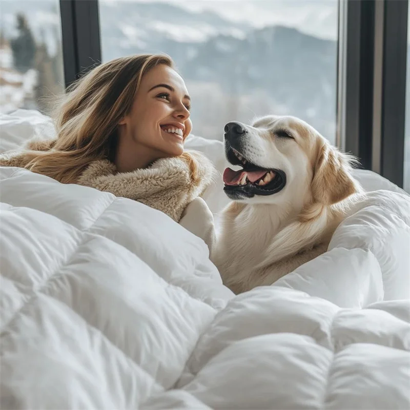 Premium Goose Down Comforter Cold-resistant Fluffy 100% Cotton Cover Winter Duvet Insert with Corner Tabe All Season Warmth